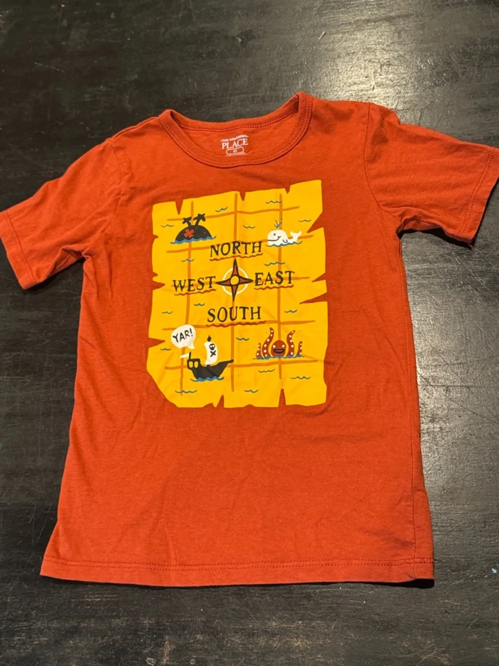 4/$15 The Children's Place Orange Short-Sleeve Pirate Map Tee - Picture 1 of 4